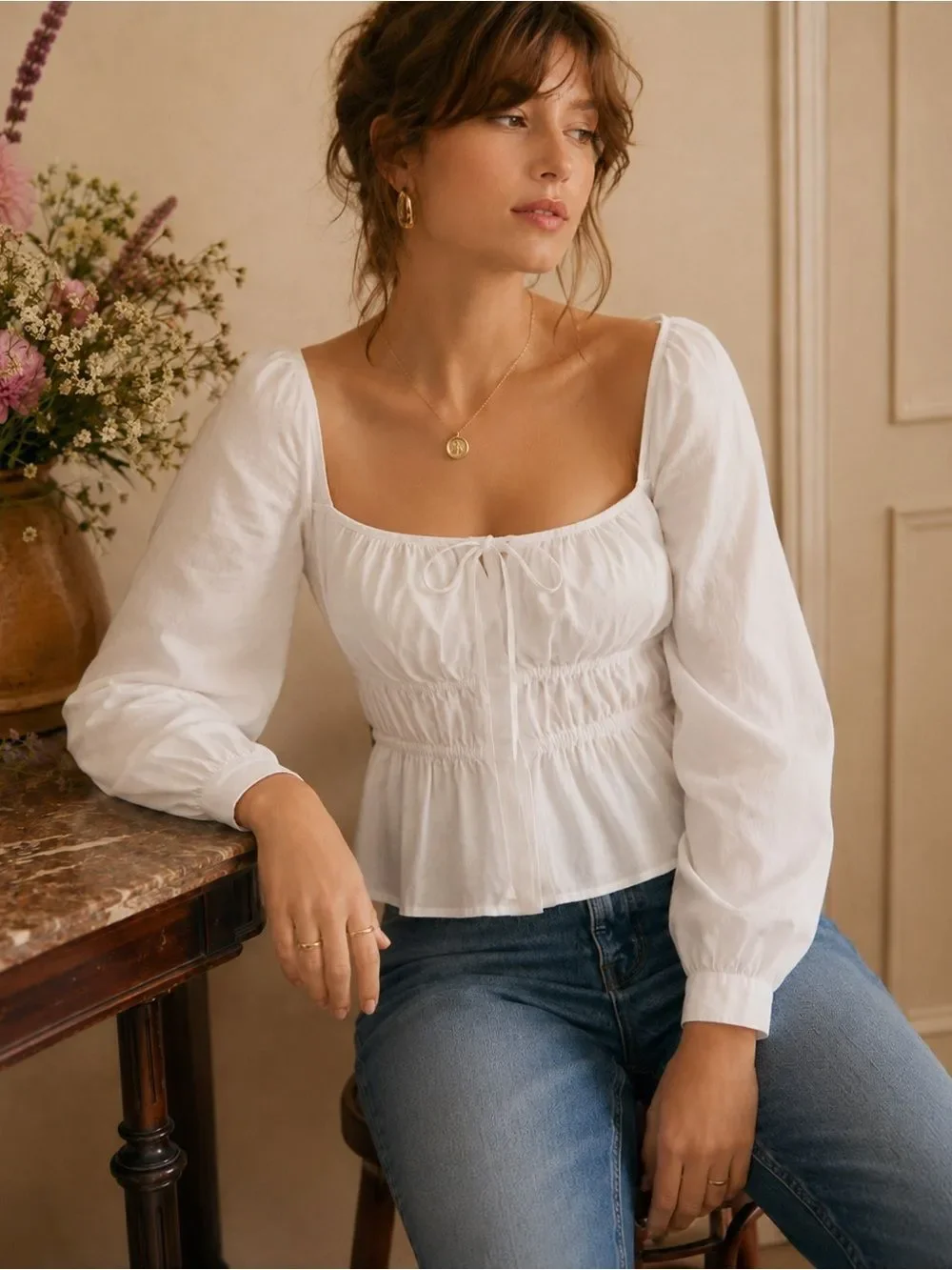 J.Crew Cinched-Waist Top Lightweight 100% Cotton Regency Cottagecore Puff Sleeve